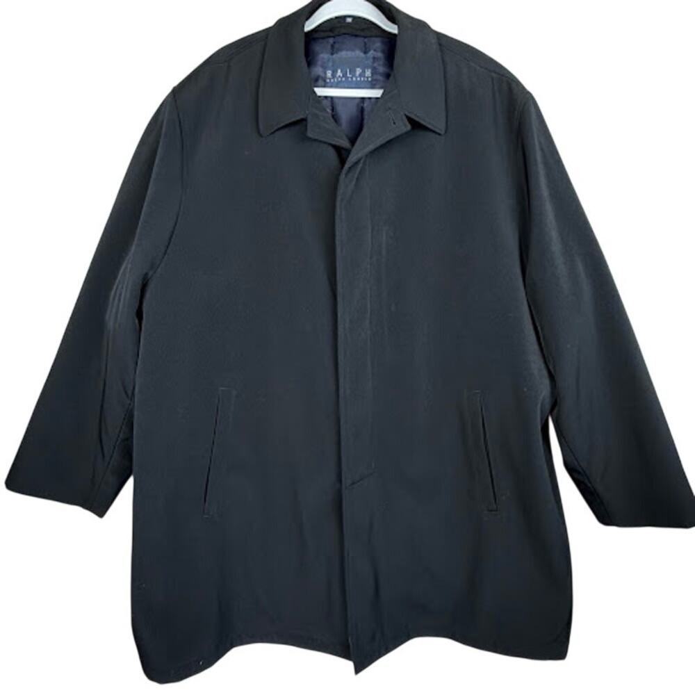 Vintage Ralph By Ralph Lauren Men 2XB Black Car Coat Trench Removable Wool Liner